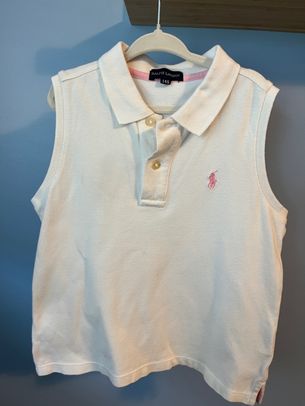 Ralph Lauren White Sleeveless Polo Top with Pink Pony